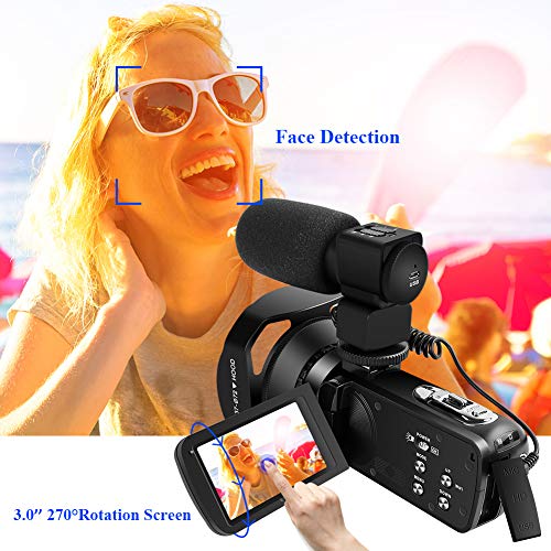 Video Camera 4K 48MP 18X Digital Camera WiFi Video Camera for YouTube IR Night Vision Camcorder 360°Wireless Remote Control Vlogging Camera with External Microphone