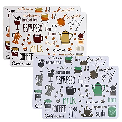Image of 4 Pieces PVC PlaceMat - Non-Slip, Heat Resistant and Washable Hot Insulation Pad - Modern Waterproof Placemats for Decorations, Dining Table, Kitchen, Restaurant, Hotel (4-Piece, Multi)