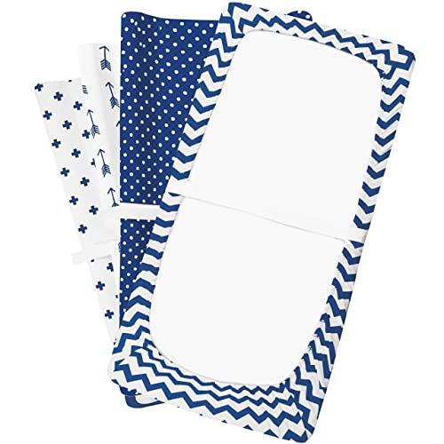 Changing Pad Cover – Baby Changing Pad Covers 4 Pack – Boy Or Girl Changing Pad Cover – Pure Cotton Machine Washable Navy And White Changing Table Cover – Diaper Changing Pad Cover Sheets #TOP2