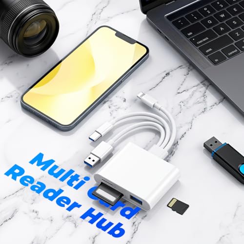Image of Verilux 3-in-1 SD Card Reader for iPhone iPad Mac, Multi Lighting & USB-C & USB-A Memory SDCard Adapter, Support SD /MicroSD /USB OTG, High-Speed Trail Camera Viewer, Portable No App Plug & Play
