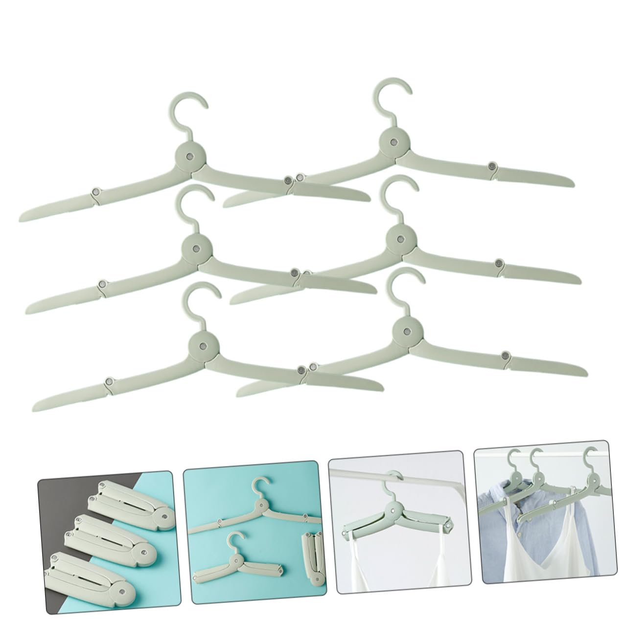 Toyvian 6 pezzi Grucce da Viaggio Pieghevoli in Leggero Verde Appendiabiti Portatile Compatto con Pinze per Casa Campeggio e Organizzazione Armadio
