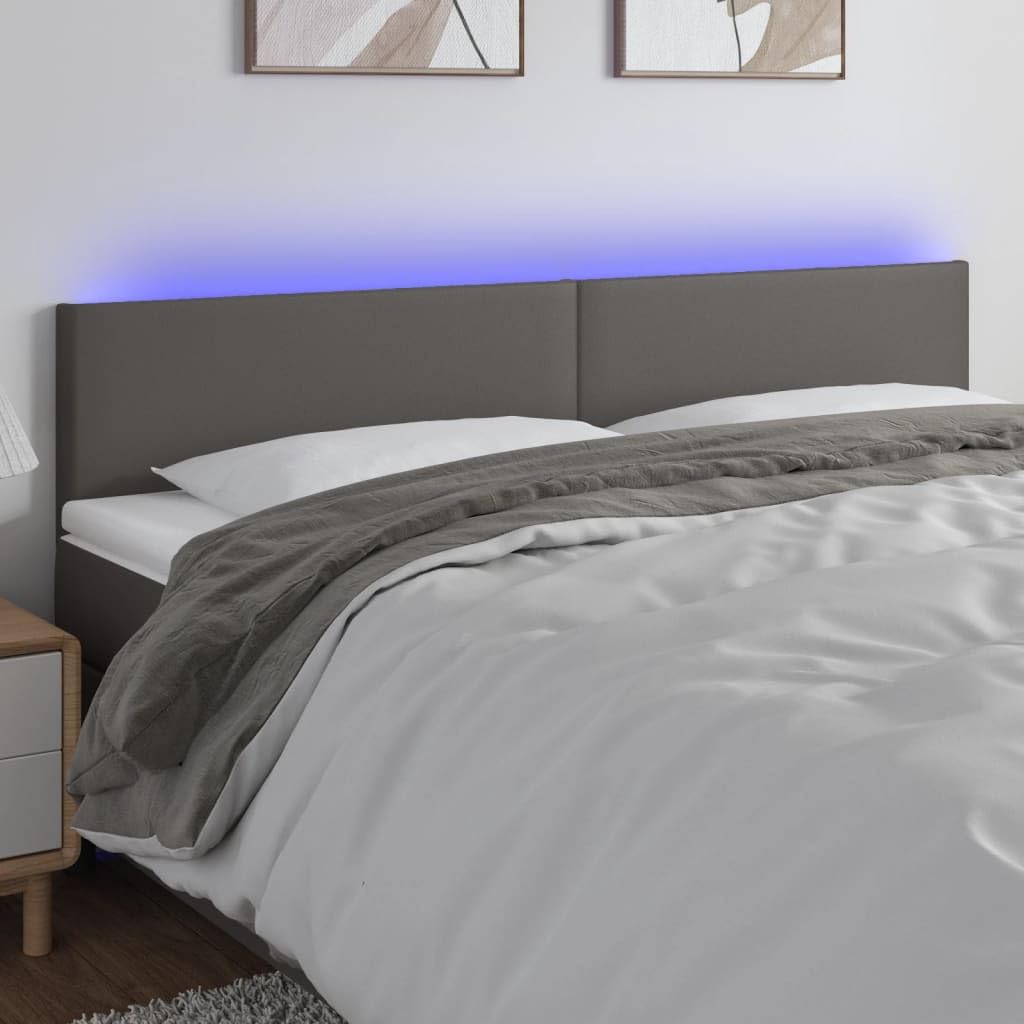 Cabecero con LED Cuero sintético Gris 160x5x78/88 cm, Cabecero Cama, Cabezal Dormitorio, Estructura Habitación Mobiliario Muebles Decoración Adorno Dormitorio TipoA