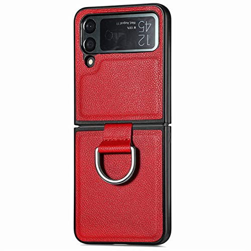 Étui en cuir pour Samsung Galaxy Z Flip 4 5G porte-anneau rouge