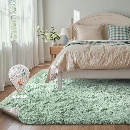 6x9 Rug Sage Green Area Rugs for Living Room,Plush Soft Grass Fluffy Nursery Bedroom Carpet for Kids Teens Home Decor Aesthetic