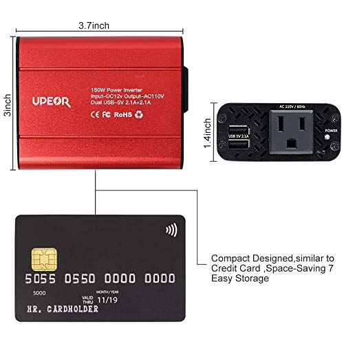 150W Car Power Inverter 12V DC to 110V AC Converter with 4.2A Dual USB Car Charger Adapter Modified Sine Wave Converter with AC Outlet for Car(Red)