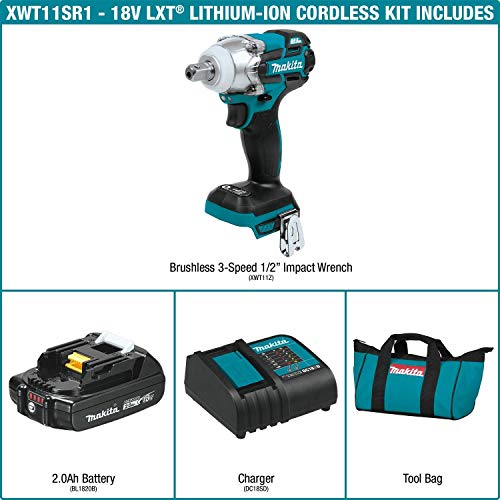 Makita XWT11SR1 18V LXT Lithium-Ion Compact Brushless Cordless 3-Speed 1/2