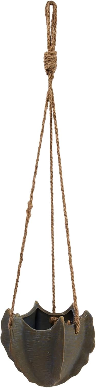 Bloomingville Hanging Stoneware Cactus Shaped Planter with Rope, Multicolor