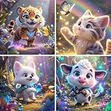 Fácil de Usar: Las lindas pinturas de diamantes de animales están impresas en alta definición, cada pintura de diamantes está impresa con números y letras, lo que hace que sea fácil distinguir el color de los diamantes, sólo tienes que pegar los diamantes del color correspondiente en el lienzo
