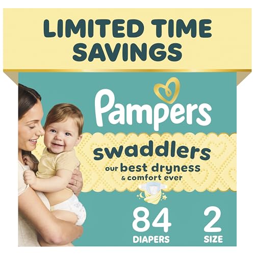 Image of Pampers Swaddlers Diapers, Size 2 (10-22 lbs), 84 Count, Absorbent, Keeps Baby Dry and Comfortable, Skin Safe Disposable Baby Diaper (Packaging May Vary)