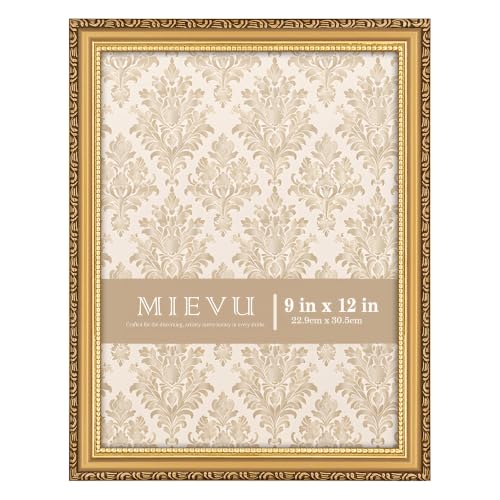 MIEVU 9x12 Picture Frame Gold, Ornate Vintage Frame, Wall or Tabletop