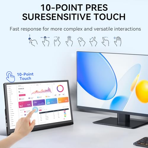 Image of 14 Inch Touchscreen Portable Monitor, FHD 1080P IPS HDR Ultra Slim Travel Screen, USB-C Powered with Built-in Speakers for Laptop, PC, Mac, PS4, PS5, Xbox Gaming Consoles