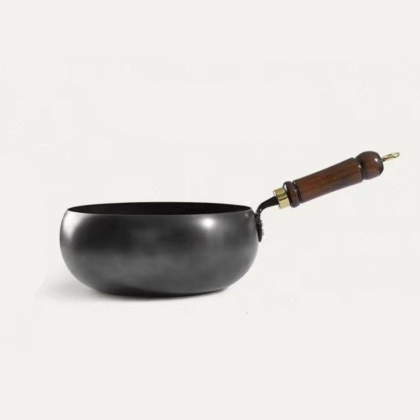 Padella antiaderente wok cinese da 45 pollici, pentola profonda con manico ergonomico in legno, cottura in padella, wok antiaderente realizzato, coperchio legno, 24 cm