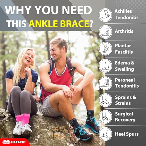 Achilles Tendonitis Brace for Sprained Foot, Ankle Support with Strap, Plantar Fasciitis Relief Black L
