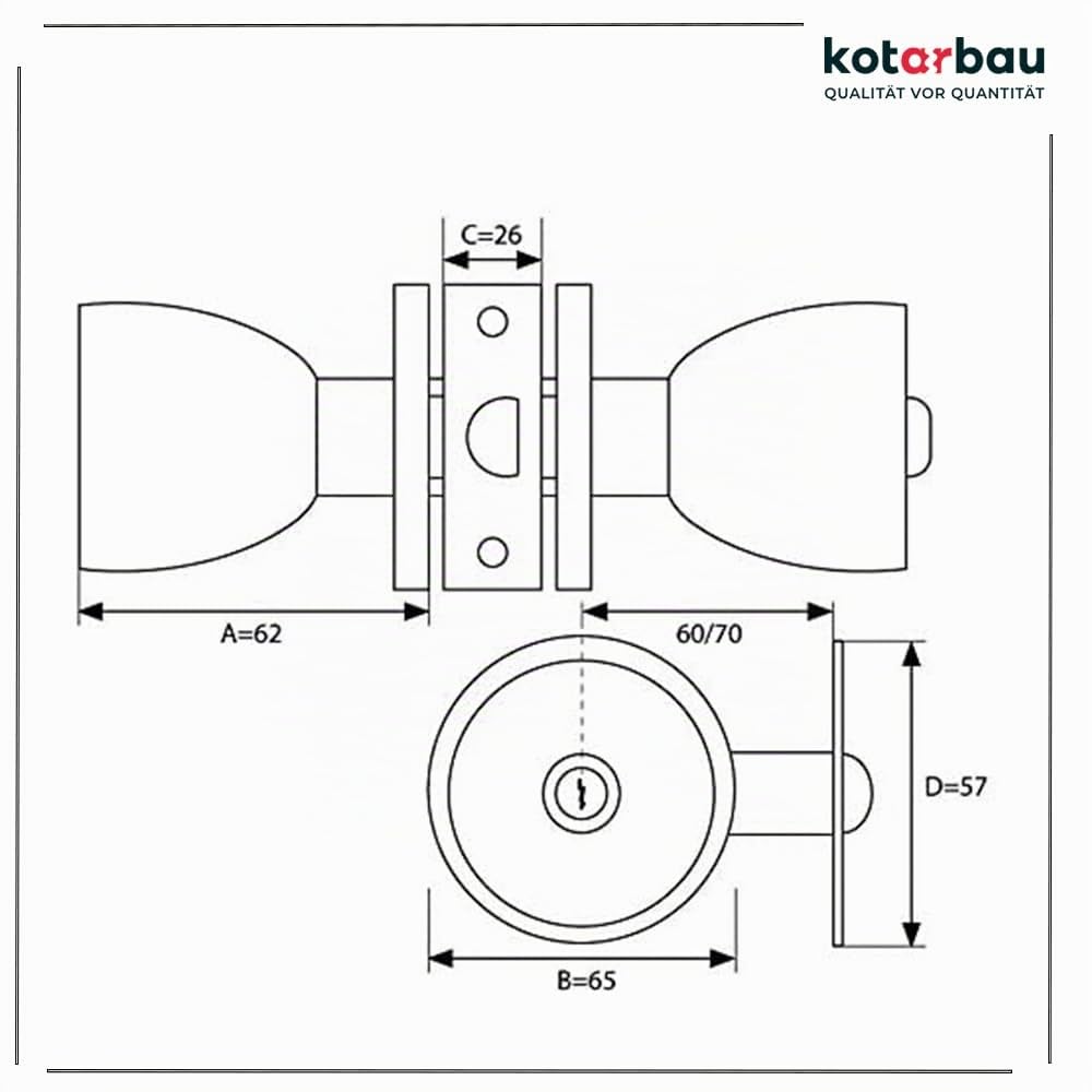 KOTARBAU Bouton de porte avec serrure - En métal - Rond - Avec 3 clés - Rosace à encastrer (satiné)