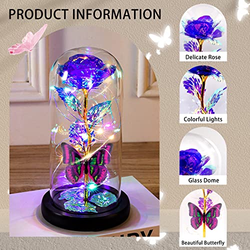 Glass Rose, For Mom, Valentines Day Gifts For Her With Greeting Card, Galaxy Purple Butterfly Eternal Rose In A Glass Dome #TOP1