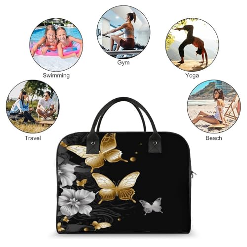 Maletín negro con mariposas doradas para laptop ligero miniatura 4