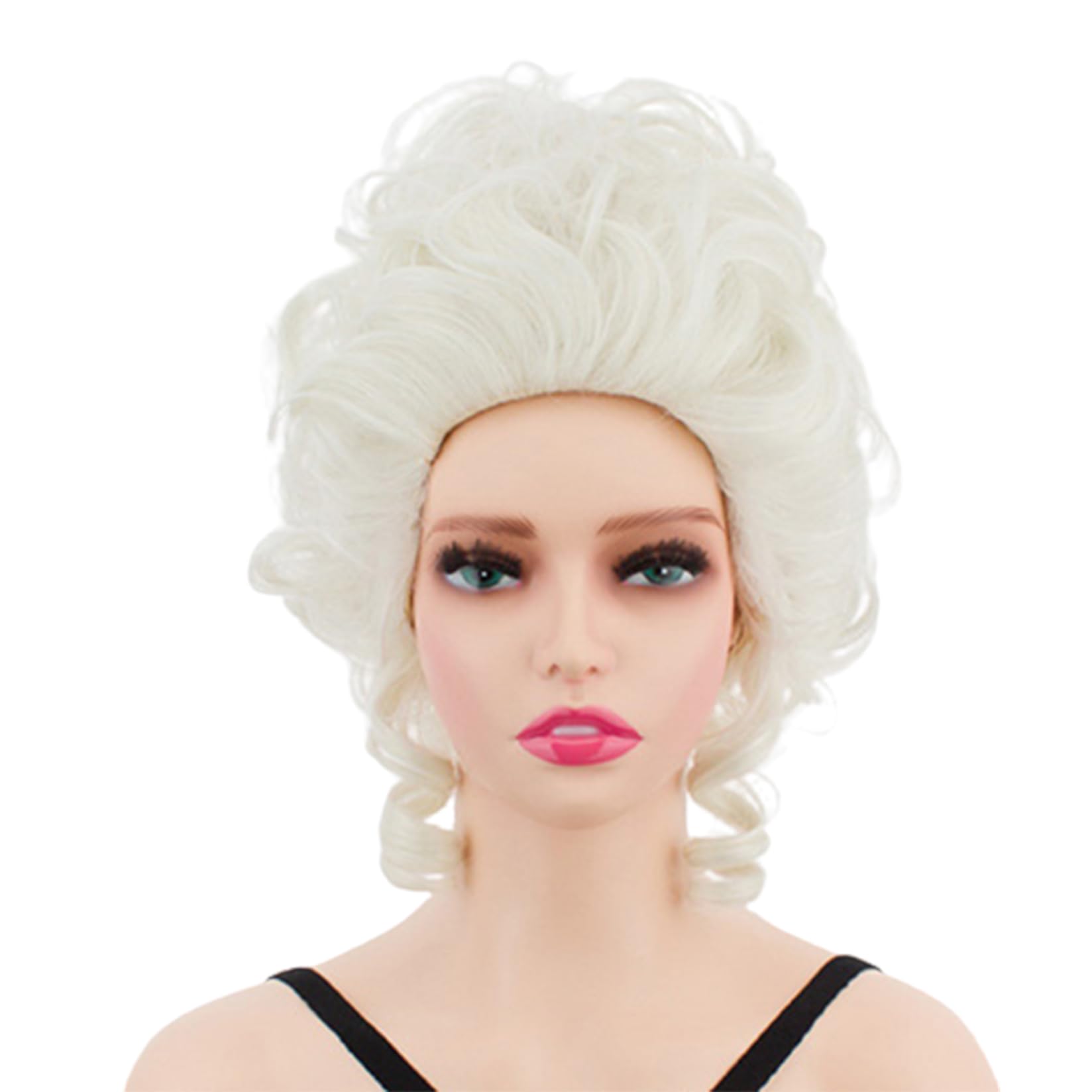 Peluca Blanca De Antonieta – Rizos Voluminosos, Fibra Sintética Resistente Al Calor, Gorro Ajustable Para Adultos