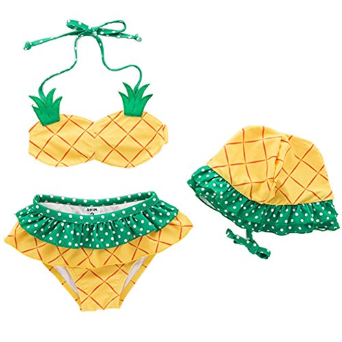 LiUiMiY Maillot de Bain Filles, Ensemble Deux Pièces Bikini Eté Enfant Bébé Swimwear Beachwear Swimsuit 1-6 Ans avec Bonnet