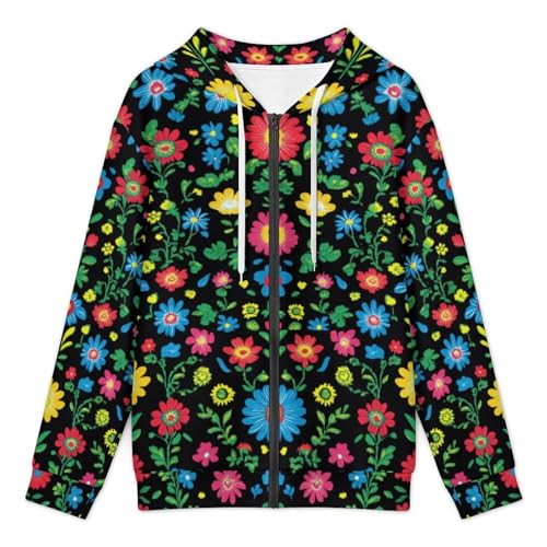 Polish Folk Art Floral Pattern Men's Hoodies with Zipper Lightweight Long Sleeve Casual Sweatshirts3