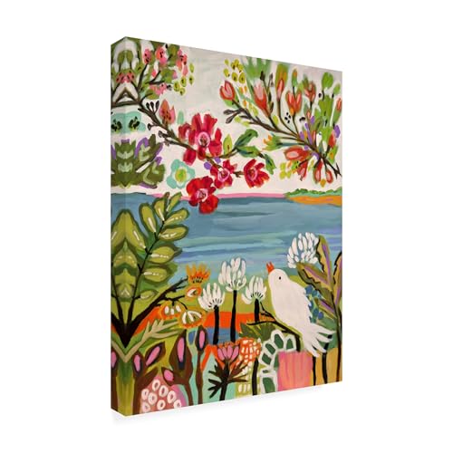 Wrapped Canvas Wall Art - Karen Fields 'Birds In The Garden Ii' Wall Art for Living Room, Bedroom, or Office Décor - 14x19 by Trademark Fine Art - Used condition - US$23.96