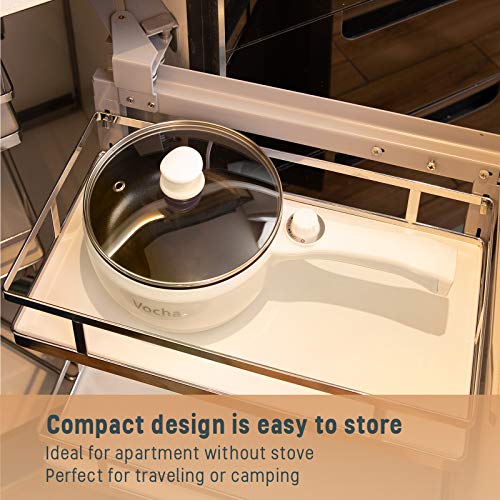 Vocha Electric Hot Pot, 1.5L Mini Portable Electric Pan Non-Stick, Multi-Cooker with Lid for Travel/Dormitory, Silicone Spatula Included (Beige) - Image 6