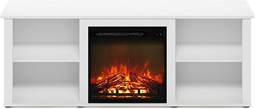 Miniatura 6 de Furinno Soporte clásico de TV de 60 pulgadas con chimenea, color blanco sólido