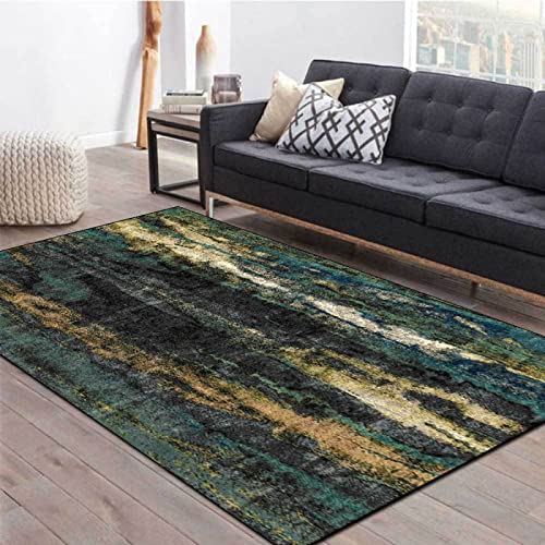 Alfombras Antideslizante para hogar decoración de Salas de Estar y dormitorios Pasillo Moqueta Pelo Corto Lavable, Verde Oscuro Negro Gris Amarillo diseño Abstracto Rectangular 80 x 150 cm Cover