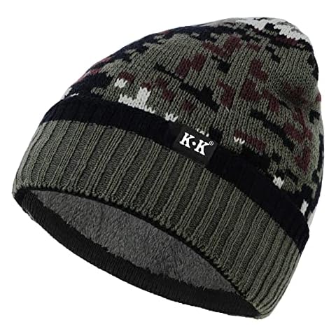 DOBAE Beanie Hat - Winter Hats for Men, Camo Knitted Hats with Warm Fleece Lined Cuffed Soft Wooly Beanies Cap for Men(Army Green) Cover