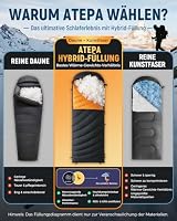 ATEPA 3-in-1 Hybrid Daunenschlafsack, Ultraleicht 3 Jahreszeiten Schlafsack mit 650FP RDS Daune & GRS Recycelten Materialien, mit Isomatten-Befestigung & Kompressionssack, Komfort 7°C/Limit 2°C – Ansicht 9