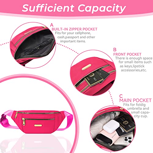 Fanny Pack Fashionable Waist Bag Casual Travel Bum Bag with 3 Zipper Pockets for Women Men Sports Running Hiking Jogging (Rose) - Image 4