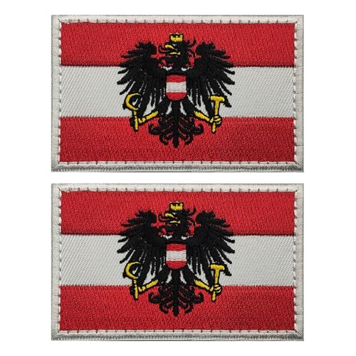 EmWoot 2PCS Austria Flag Patch Austrian Emblem Embroidered Morale Patch Military Tactical Patches Hook and Loop Applique Fastener