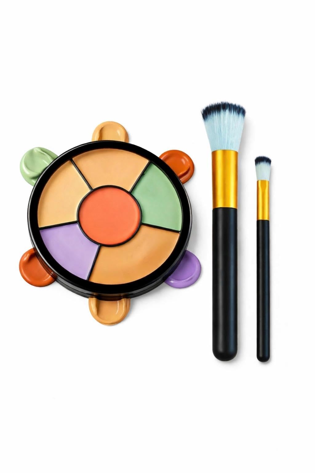 6-Colour Concealer Corrector Palette with 2 Makeup Brushes, Round, Full Coverage-image-3