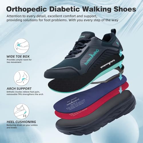Men's Orthopedic Diabetic Walking Shoes: Comfortable Wide Toe Box Arch Support Plantar Fasciitis Heel Spur Running Shoes, Orthotic Swollen Casual Soft Breathable Sneakers for Foot and Heel Pain Relief2
