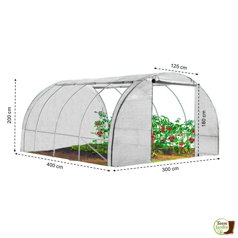 Invernadero de Jardín Túnel 4 Estaciones - 4 Ventanas -12 m² Reforzado 3x4m - Blanco
