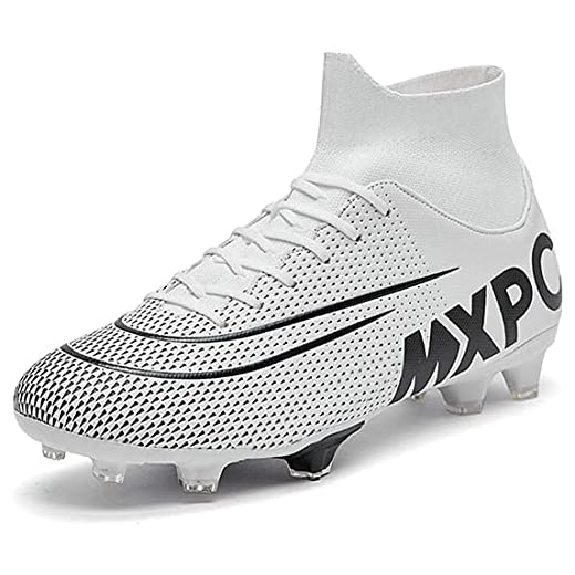 GTY Men's Soccer Football Cleats Firm Hightop Training Athletic Shoes, White, 8