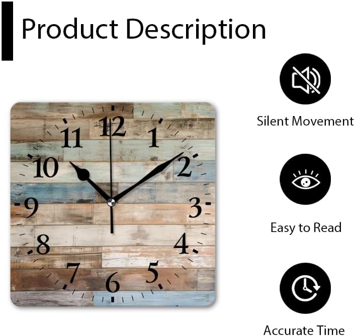 Quartz Wall Clocks Non-Ticking Silent Battery Operated Modern Wall Clocks Decorative for Home,Bedroom-Rustic Wooden Wall with Weathered and Distressed Planks(16inch)