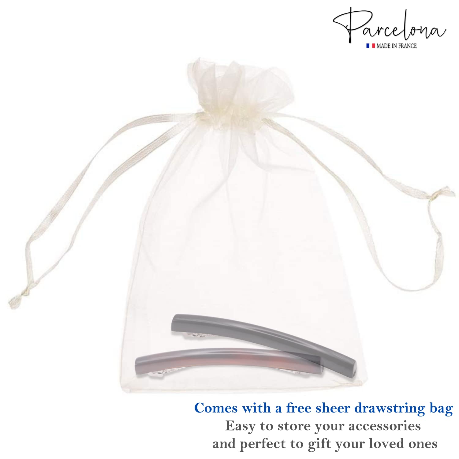 Parcelona French Long Narrow Large Celluloid Set of 2 Acetate No Slip Automatic Hair Clips Strong Hold Hair Barrette for Women and Girls, Made in France (Tortoise Shell-Black) - Image 8