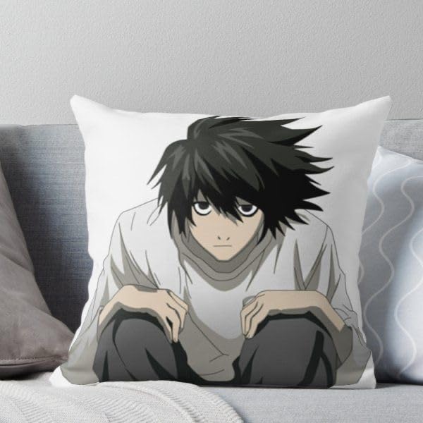 CRAFT MANIACS Death Note L Lawliet Poser Caricature 16 * 16 Pillow with Cover | UBER Cool Merch for Death Anime Lovers