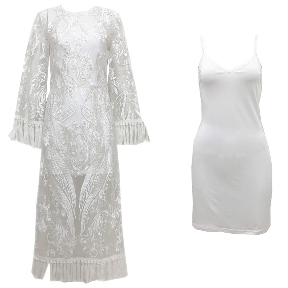YWLINK Las Mujeres Caen Sexy Vestidos Ajustados Largos Manga Larga Cuello Cuadrado Abertura en el Muslo Vestido Ajustado Ajustado Funda Vestido De