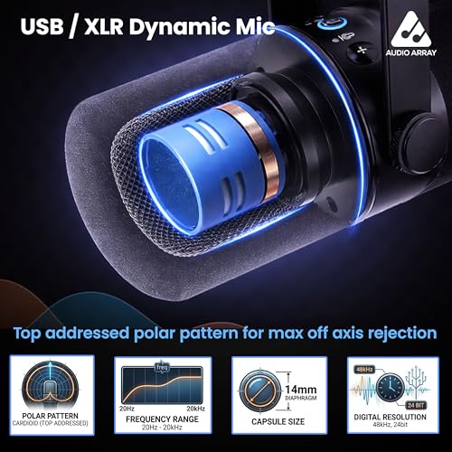 Image of Audio Array AM-C11 Pro XLR /USB Professional Dynamic Mic Kit | Premium Metal 96kHz /24bit Studio Quality | 2M XLR & USB Cables,Volume Control,Mute & Realtime Monitoring | Streaming,Gaming & podcasting