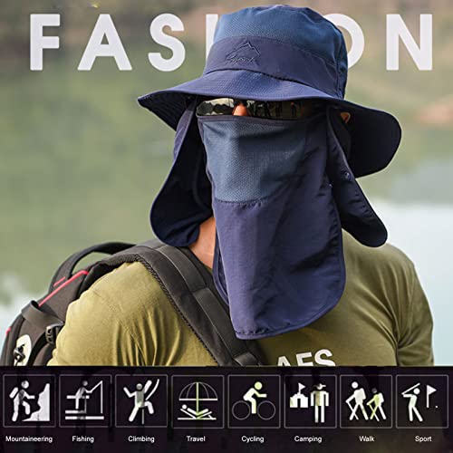 Boné de sol com capa removível para pescoço, aba larga, chapéu de pesca, proteção solar para o verão