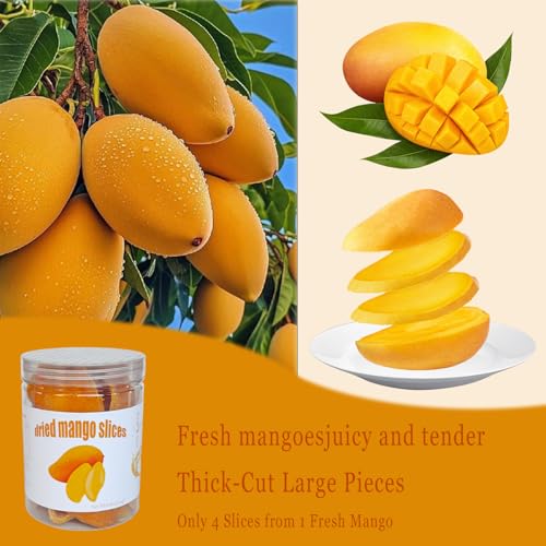 Dried Mango Slices Thick & Large Cuts Canned /250g,Dry Mango Snacks Slices,Chewy Ripened Mangos Dried Fruits with Natural Tangy Sweetness, Rich in Vitamin C and Fiber