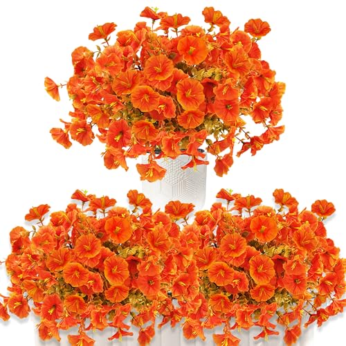 TINA 6 Bündel Herbstblumen Künstlich, Herbst Kunstblumen wie Echt, Künstliche Blumen Herbst Deko Balkonpflanzen, Seidenblumen Petunie Wetterfest Fake Blumen Herbstdeko für Innen Außen Balkon Garten
