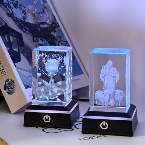 Image of Lighted Led Base for Glass Art Crystal Display Light Base - 6-Color Adjustable LED Platform for Holiday Decor & Art Photography (2.68in ABS Base) set of 2