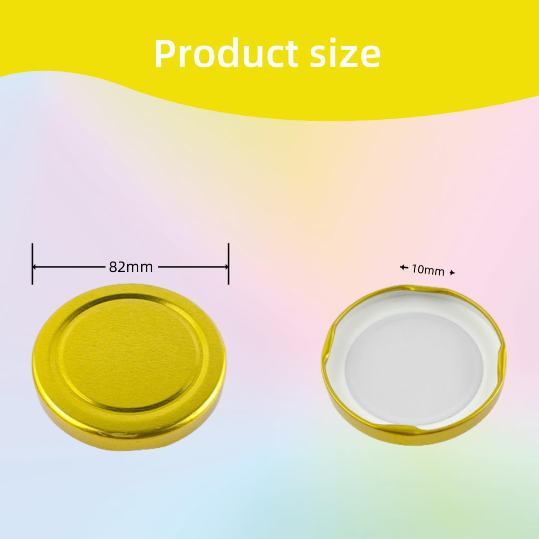 12 Pcs Golden Universal jam jar covers,Mason Jar Covers Decorative Canning Lid,Lids for Preserving Jars,Sauce Jars,Storage Jarjam jar lids (82MM) - Image 2