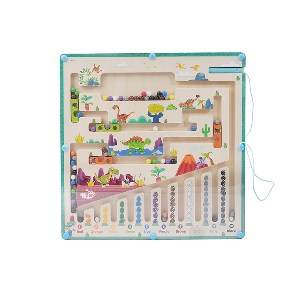 Ieron Wooden Magnetic Dinosaur Theme Montessori Early Education Puzzle Fine Motor Skills Magnetic Maze Game