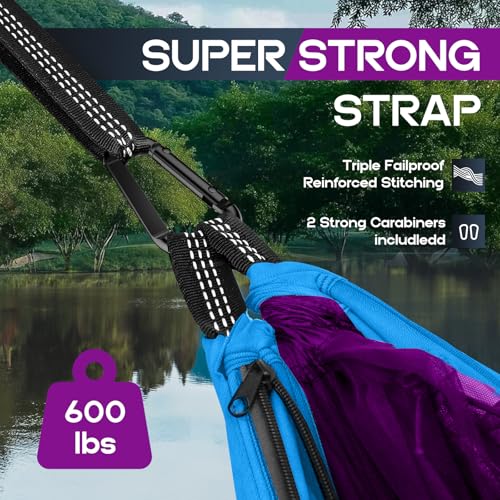 Image of Camping Hammock Mosquito Net,Double & Single Portable Hammocks for Kids Hammocks with 2 Tree Straps,Hammock Tent for Travel Camping,Camping Accessories for Indoor Outdoor Hiking Backpacking