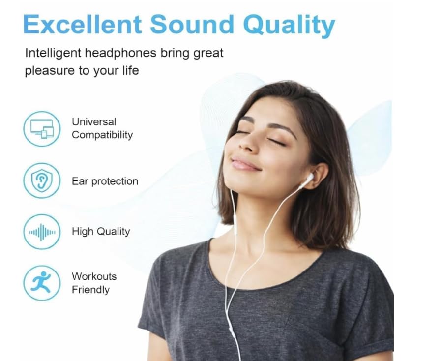 Image of Wired Earphone with Lightning Connector, Certified, Compatible with iPhone, iPad, iPod, Direct Plug and Play, White, 1.2 Meter