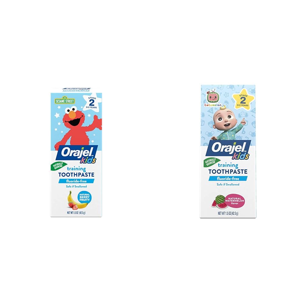 OrajelKids Elmo & CoComelon Training Toothpastes Fluoride-Free 1.5oz Tubes - #1 Pediatrician Recommended