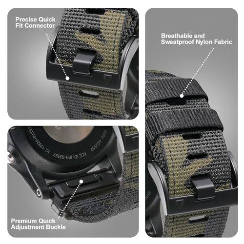 Ookids Pulseira de relógio de nylon de 26 mm compatível com Garmin Fenix 7X/Fenix 6X/Fenix 5X/Tactix
